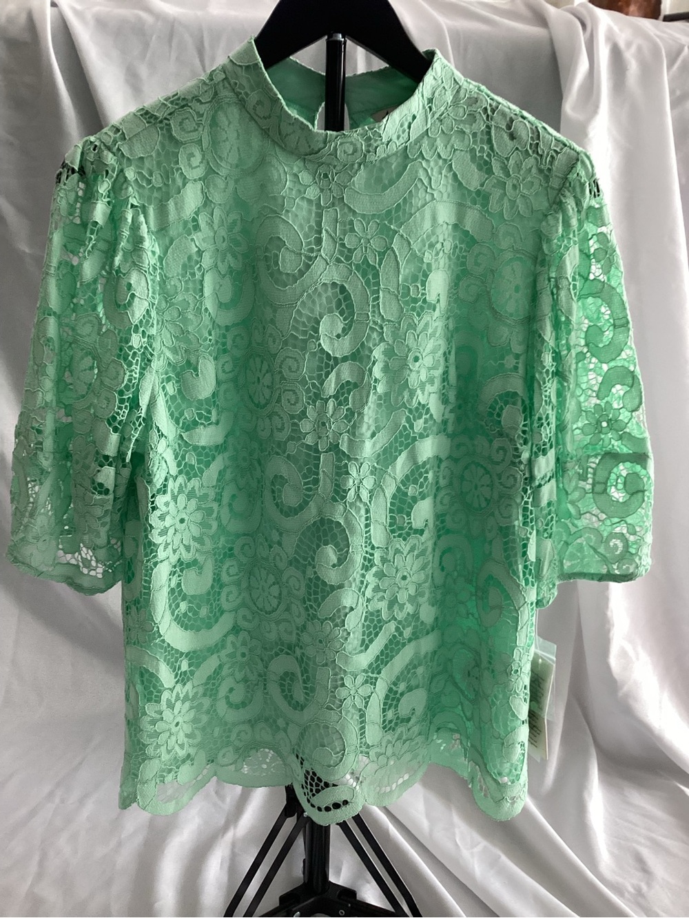 Nannette Mint Green Lace Short Sleeve Blouse
